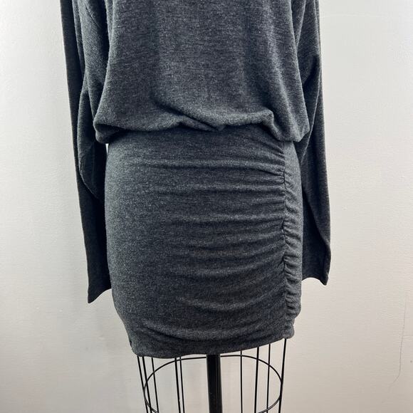Something Navy Gray Tulip Dress Stretch Ruched Crew Neck Drop Shoulder S Small - Picture 2 of 8